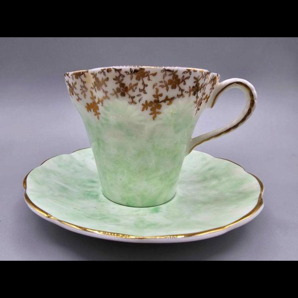 Elizabethan Bone China Tea Cup and Saucer - MARBLED GREEN